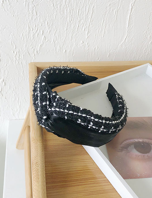 Fashion Plaid Black Pu Leather Fabric Stitching Handmade Cross-knotted Lattice Headband