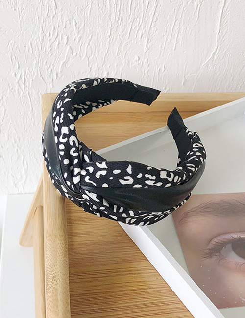 Fashion Leopard Black Pu Leather Fabric Stitching Handmade Cross Knotted Lattice Headband