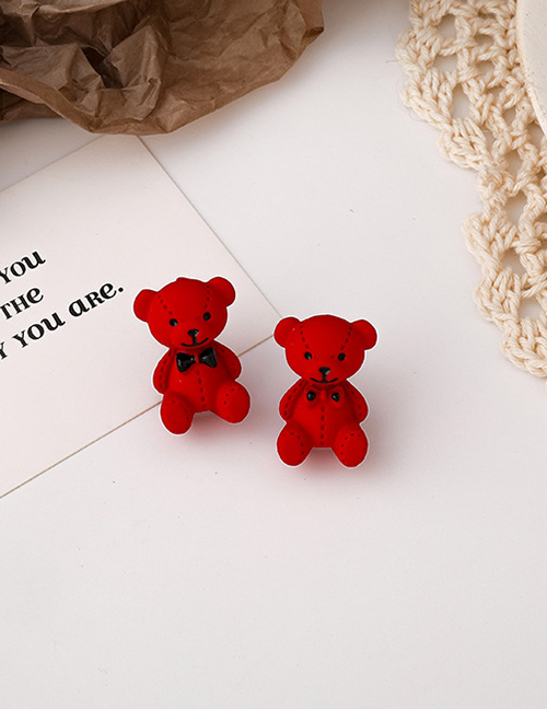 Fashion Red Bow Bear Three-dimensional Earrings