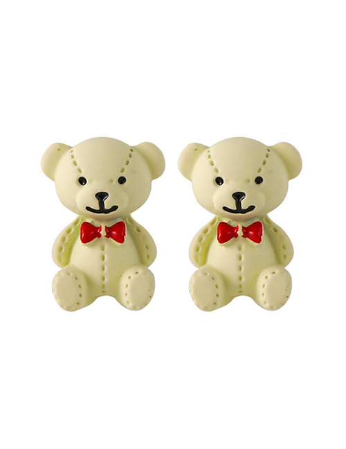 Fashion White Bow Tie Bear Three-dimensional Earrings