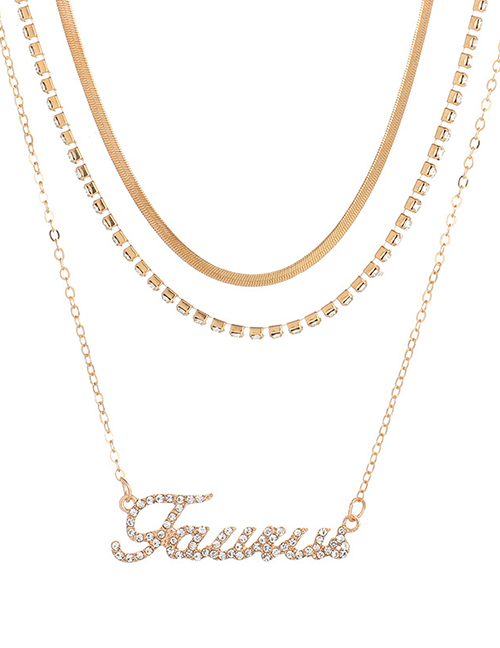 Fashion Taurus Twelve Constellation Letters Multilayer Necklace With Diamonds