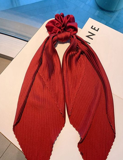 Fashion Plain Wine Red Silk Bowknot Polka Dot Printed Ribbon Hair Rope