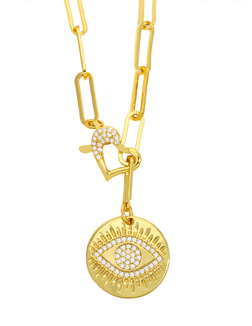 Fashion Eye Pendant Love Heart Diamond-set Copper Gilded Round Necklace