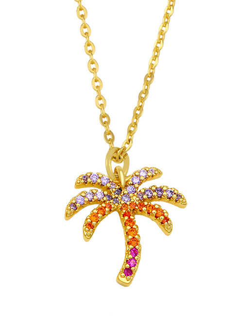Fashion Coconut Tree Coconut Flower Toucan Necklace With Diamonds And Gold-plated Copper