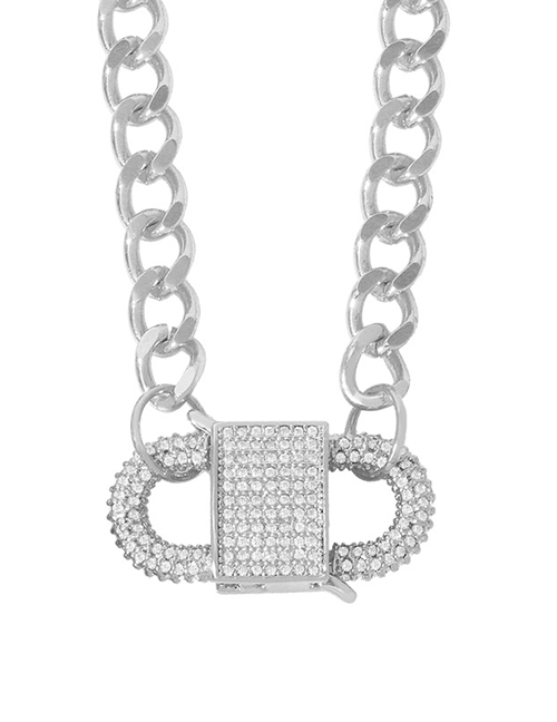 Fashion Silver Diamond-studded Geometric Copper-plated Openwork Necklace
