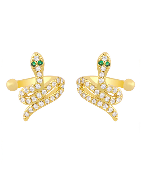 Fashion Golden A Snake-shaped Diamond Earrings Without Pierced Ears