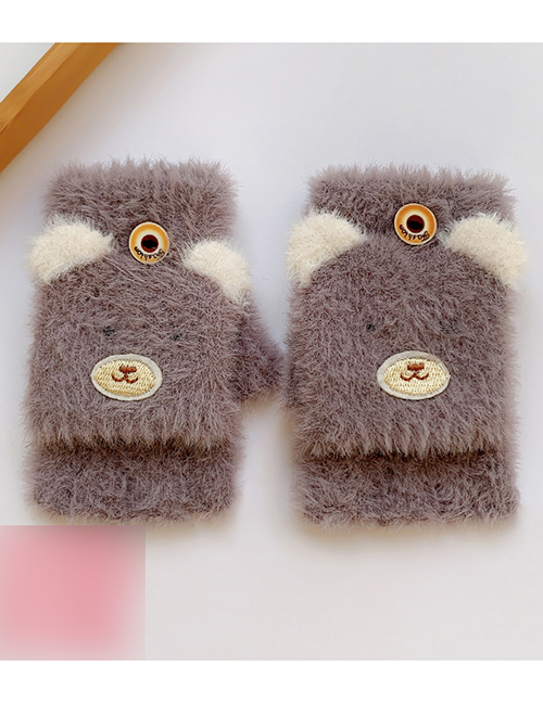 Fashion Gray Little White Bear [3-8 Years Old] Plush Thickened Clamshell Fruit Embroidery Children Gloves