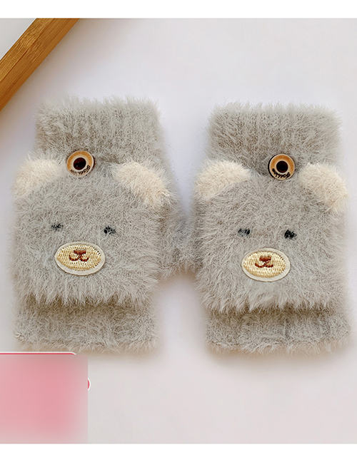 Fashion Lake Blue Bear [3-8 Years Old] Plush Thickened Clamshell Fruit Embroidery Children Gloves