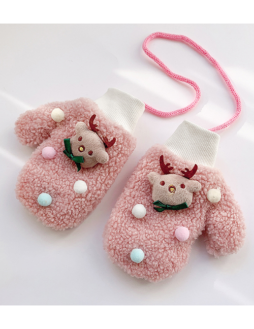 Fashion Apricot Elk[5-12 Years Old] Plush Thickened Clamshell Fruit Embroidery Children Gloves