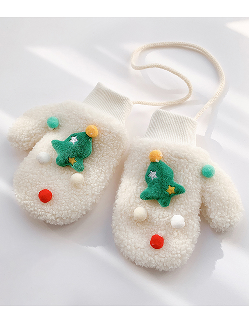 Fashion Lemon Yellow Christmas Tree [5-12 Years Old] Plush Thickened Clamshell Fruit Embroidery Children Gloves
