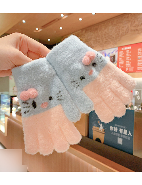 Fashion Off-white Light Pink Blue[3-6 Years Old] Plush Thickened Clamshell Fruit Embroidery Children Gloves