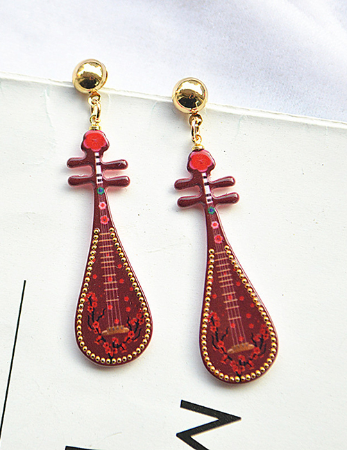 Fashion Red Simulation Musical Instrument Metal Dripping Oil Pipa Long Tassel Earrings