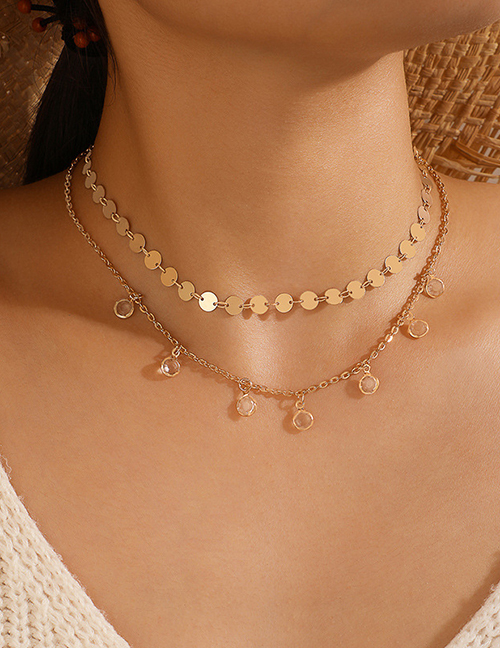 Fashion Golden Diamond Round Sequin Alloy Double Necklace