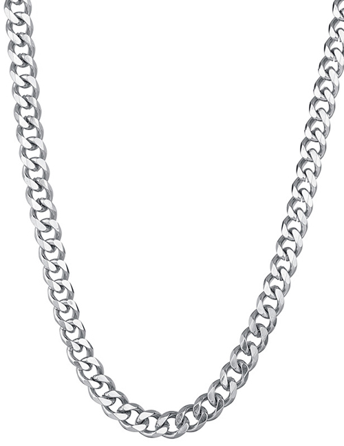 Fashion Steel Color 7mm50cm Stainless Steel Six-sided Cuban Chain Thick Chain Necklace
