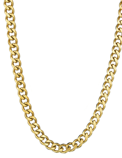 Fashion Gold 7mm40cm Stainless Steel Milled Six-sided Cuban Chain Thick Chain Necklace