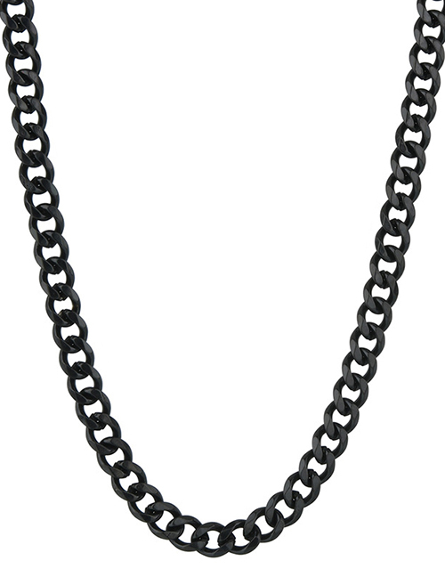 Fashion Black 7mm40cm Stainless Steel Milled Six-sided Cuban Chain Thick Chain Necklace