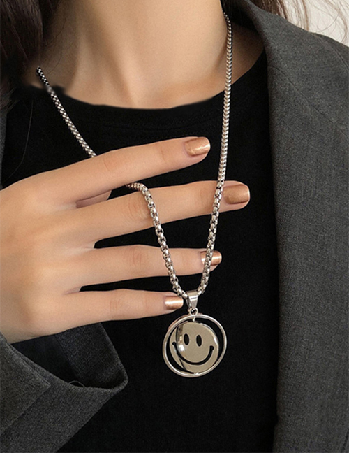 Fashion Rotating Smiley Necklace Rotating Smiley Face Double-sided Expression Stainless Steel Necklace