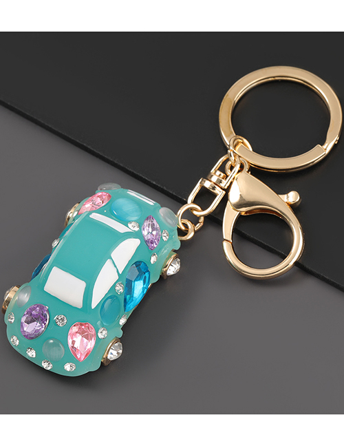 Fashion Blue Resin Diamond Car Keychain Pendant