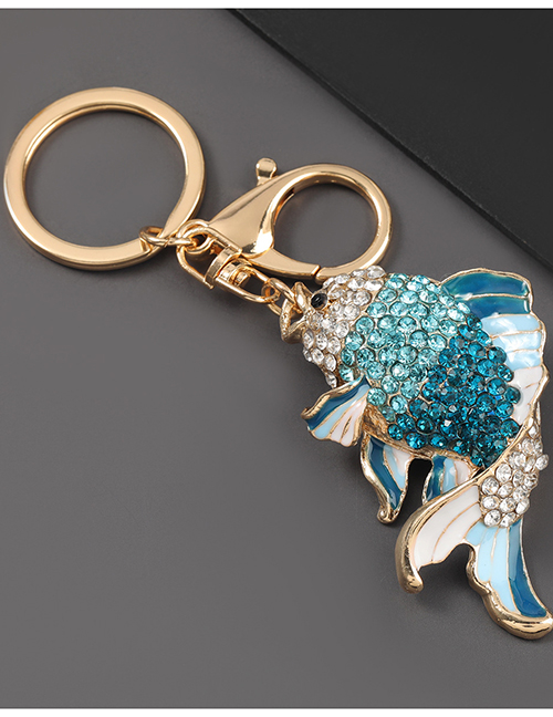 Fashion Blue Alloy Oil Dripping Diamond Tropical Fish Keychain Pendant