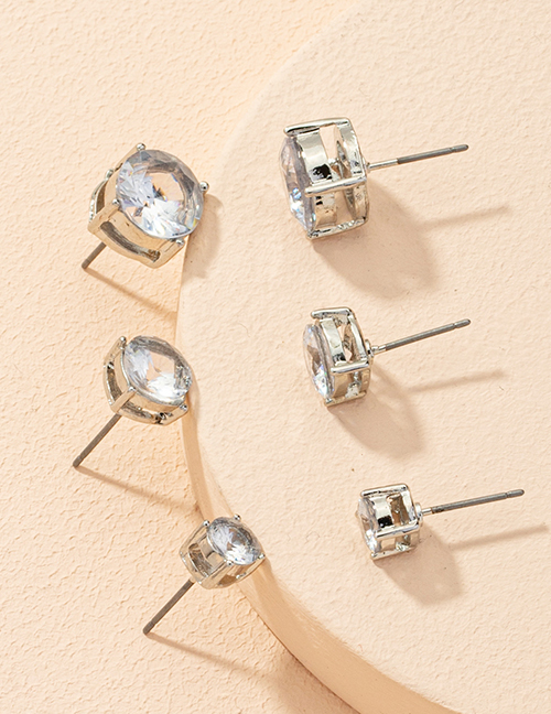 Fashion Set Diamond-studded Geometric Alloy Earring Set