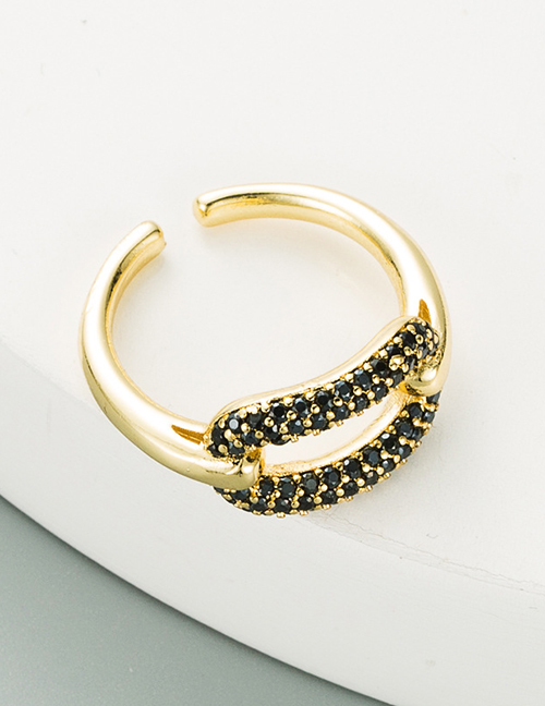 Fashion Black Copper And Zircon Gold-plated Geometric Open Ring
