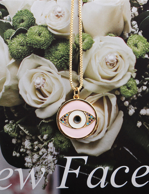 Fashion Pink Demon Eye Micro-inlaid Zircon Oil Dripping Eye Pendant Necklace