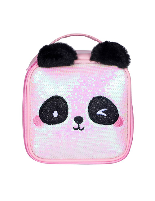 Fashion Pink Panda Portable Storage Double Zipper Laser Sequin Cosmetic Bag