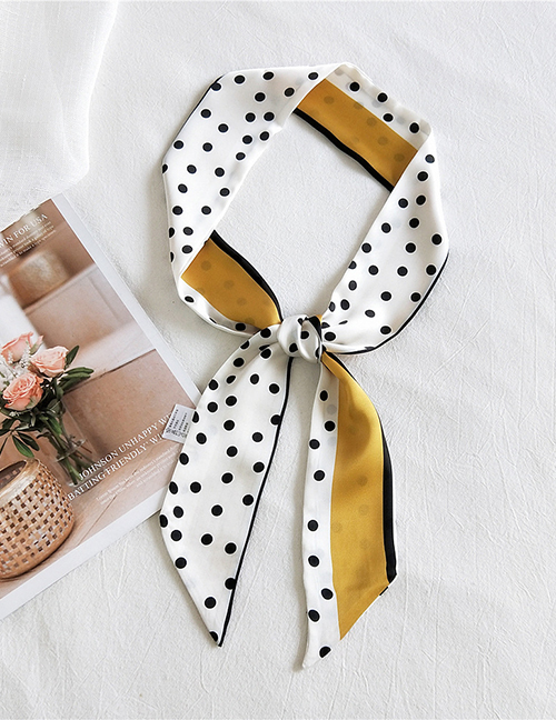 Fashion Polka Dot Stripe Yellow Printed Contrast Color Long Small Silk Scarf Ribbon Headband