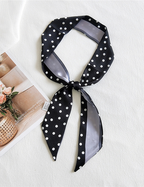 Fashion Polka Dot Stripe Black Printed Contrast Color Long Small Silk Scarf Ribbon Headband