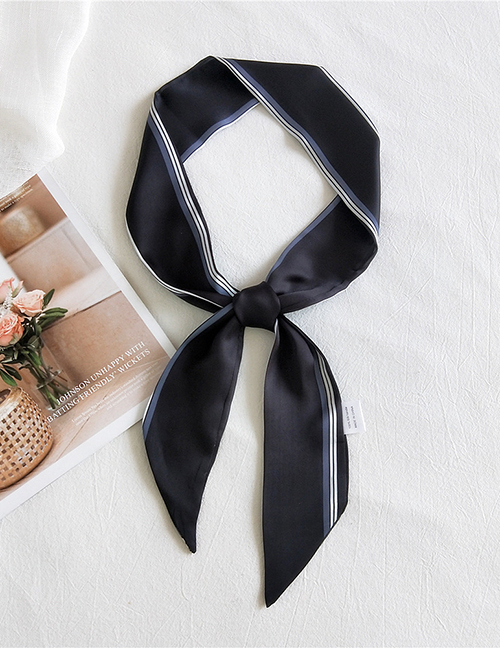 Fashion Three-sided Thin Black Printed Contrast Color Long Small Silk Scarf Ribbon Headband