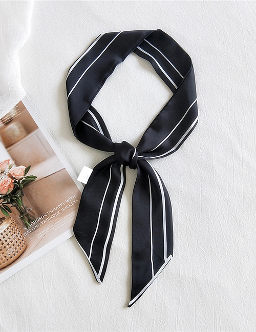 Fashion Double Thin Black Printed Contrast Color Long Small Silk Scarf Ribbon Headband