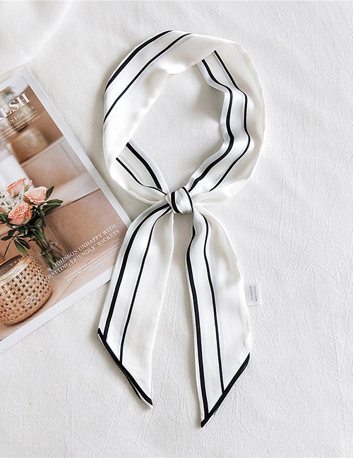 Fashion Double Thin White Printed Contrast Color Long Small Silk Scarf Ribbon Headband