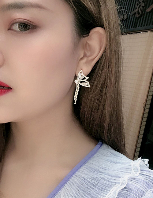 Fashion Gold Color Butterfly Micro-set Zircon And Rhinestone Tassel Asymmetric Earrings