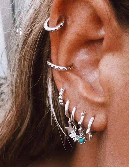 Fashion Silver Color C-shaped Geometric Star Earrings Set Without Pierced Ears