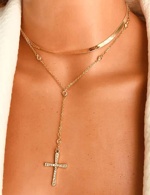 Fashion Gold Color Thin Chain Alloy Cross Pendant Necklace