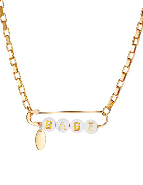 Fashion White Resin Letter Alloy Pin Necklace