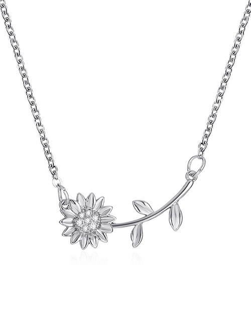 Fashion White K Sun Flower Pendant Diamond Alloy Necklace