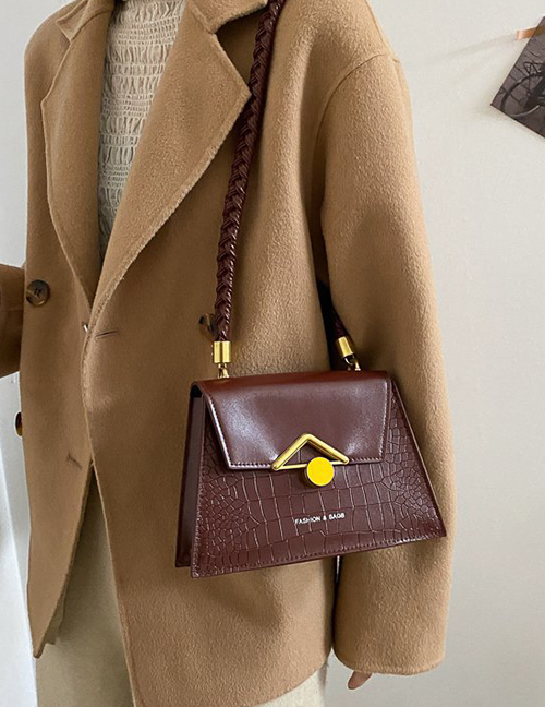 Fashion Dark Brown Lock Stone Pattern Flap One-shoulder Crossbody Bag