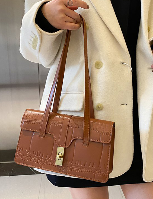 Fashion Light Brown Large Capacity Lock Flap Shoulder Bag
