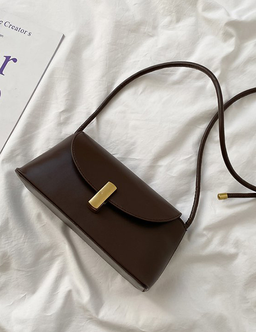 Fashion Dark Brown Solid Color Single Shoulder Crossbody Bag With Lock Flap