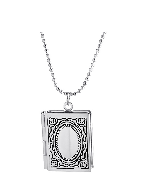 Fashion Silver Color Patterned Square Photo Box Gold Plated Copper Necklace
