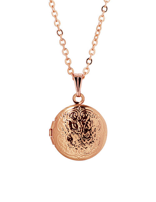 Fashion Rose Gold Lovers Round Photo Box Copper Gold Plated Pendant Necklace