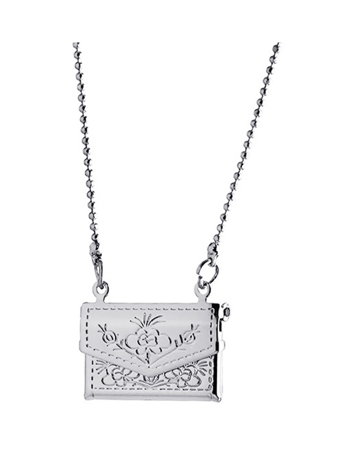 Fashion Silver Color Light Panel Pattern Small Bag Square Photo Box Can Hold Photo Necklace