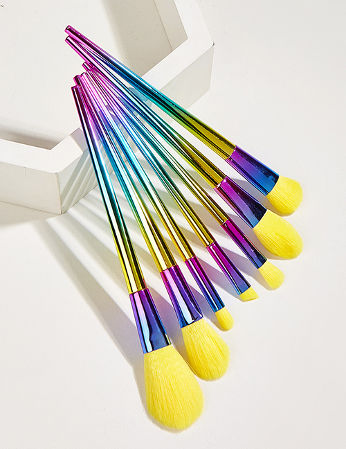Fashion Colorful 7 Diamond-shaped Yellow Hair Plastic Handle Aluminum Tube Nylon Hair Makeup Brush