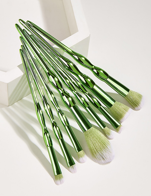 Fashion Green 8 Calabash Plastic Handle Aluminum Tube Nylon Hair Makeup Brushes