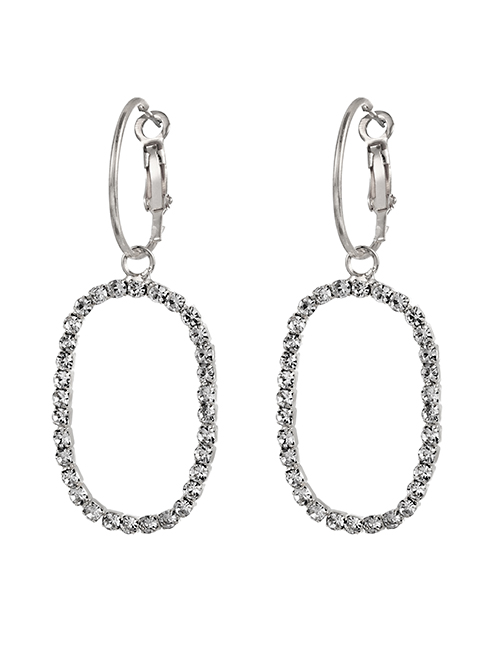 Fashion Silver Color Alloy Diamond Hollow Oval Earrings