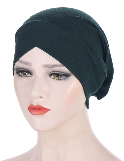 Fashion Dark Gray Toothpick Strip Forehead Cross Headscarf Hat