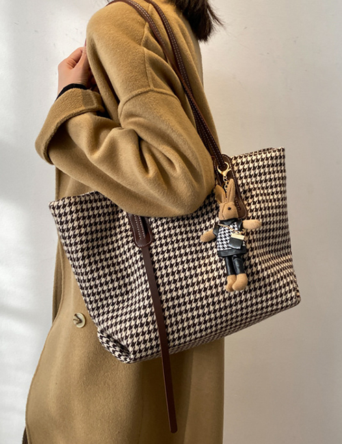 Fashion Brown Large-capacity Houndstooth Stitching Shoulder Messenger Bag