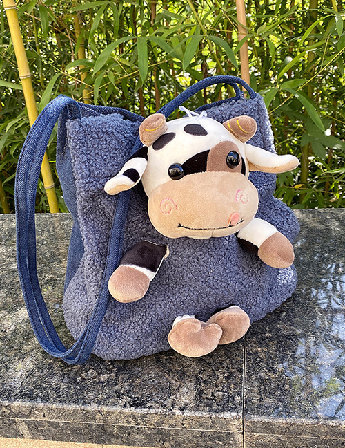Fashion Blue Cow Cow Pattern Animal Doll Plush One-shoulder Armpit Bag
