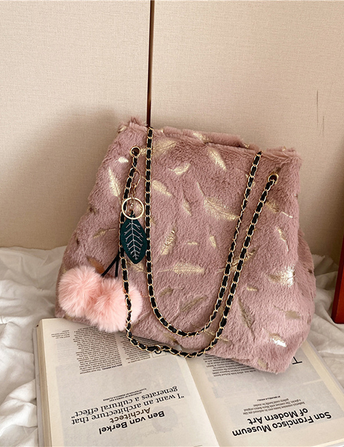 Fashion Pink Plush Bronzing Feather Shoulder Messenger Bag